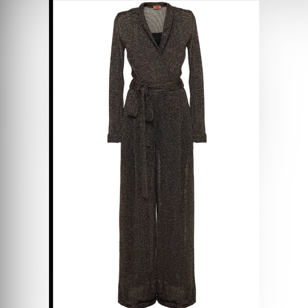 MISSONI
Wrap-effect metallic crochet-knit wide-leg jumpsuit